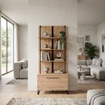 DODO - libreria moderna colore rovere con 4 mensole e un'anta