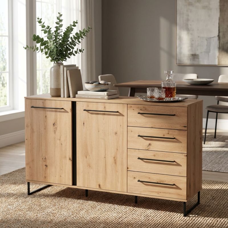 DODO - credenza con 2 ante e 4 cassetti colore rovere