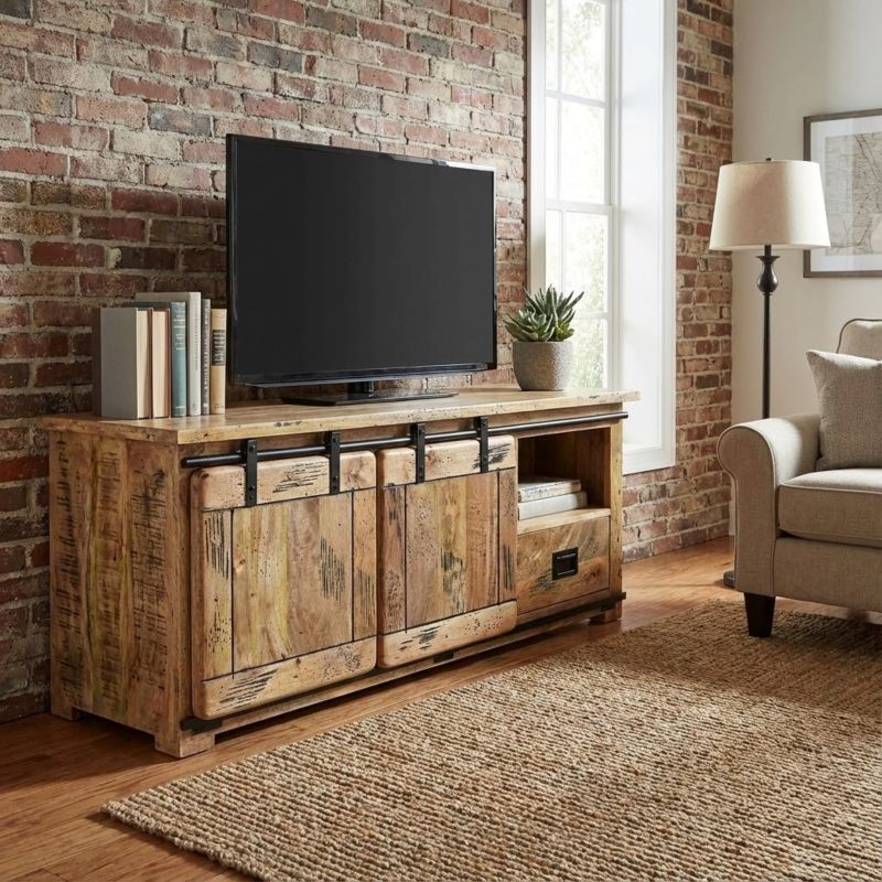 BEILY - porta tv legno di mango con 2 ante scorrevoli