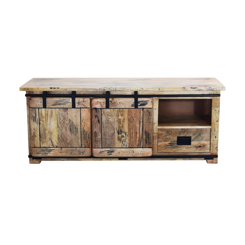 BEILY - porta tv legno di mango con 2 ante scorrevoli
