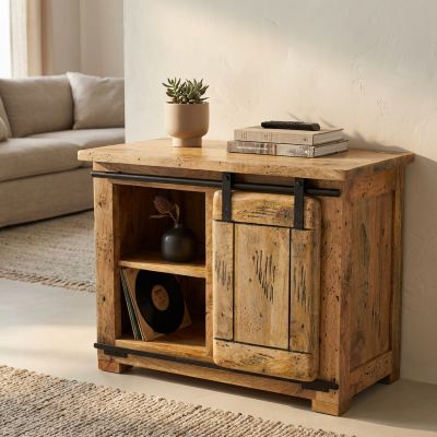 BEILY - porta tv legno di mango 1 anta scorrevole