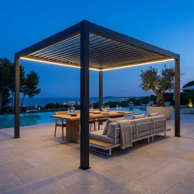 FIREBOLT - pergola bioclimatica motorizzata con led in alluminio 4 x 4 m