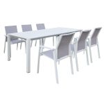 ARIZONA - set tavolo in alluminio cm 100 x 51,50/104/156/208/260 x 74 h con 6 poltrone Lotus