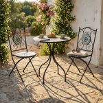 TAVIRA - set due sedie pieghevoli e tavolo rotondo con decori
