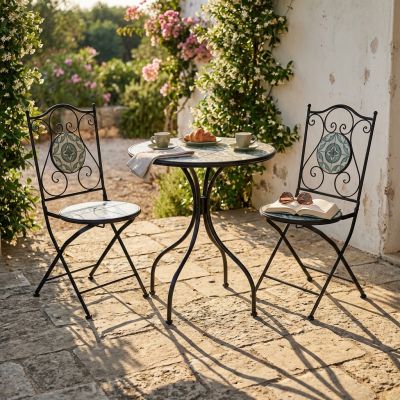 TAVIRA - set due sedie pieghevoli e tavolo rotondo con decori