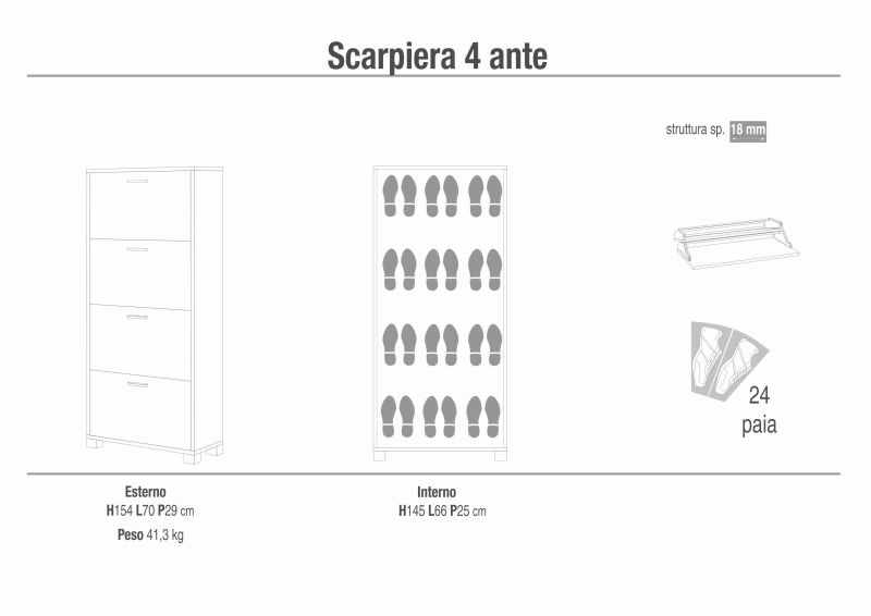ESSENZA - scarpiera a 4 ante