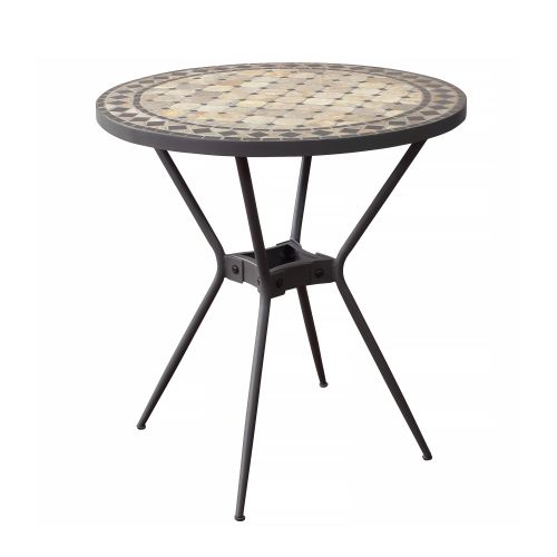 BRAIS - tavolo con piano rotondo e mosaico beige e antracite