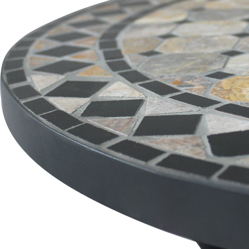 BRAIS - tavolo con piano rotondo e mosaico beige e antracite