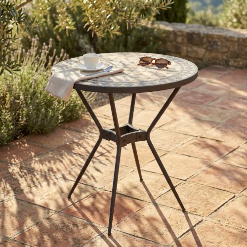 BRAIS - tavolo con piano rotondo e mosaico beige e antracite