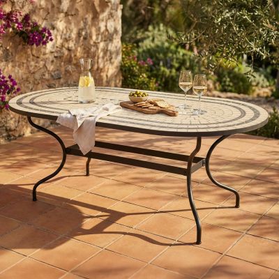 MELILLA - tavolo con piano ovale e mosaico beige e antracite