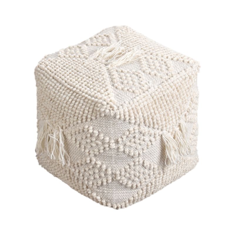 ODETTE - pouf in lana avorio con decoro 40 x 40