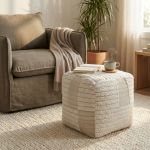 KURT - pouf in lana avorio con decoro 40 x 40