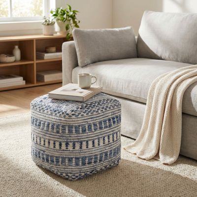 XABA - pouf in lana avorio con decoro 40 x 40