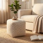 WOLF - pouf in lana avorio con decoro 40 x 40