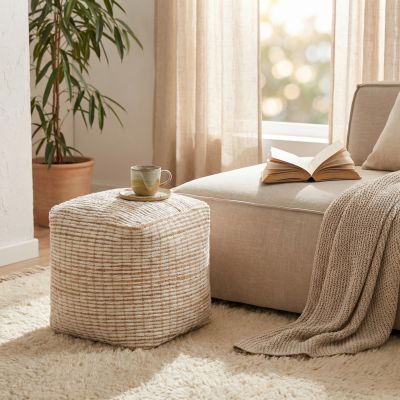 MARLENE - pouf in lana avorio con decoro 40 x 40