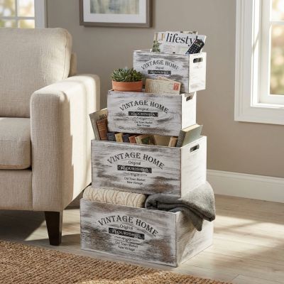 GISELA - set di 4 cassette in legno