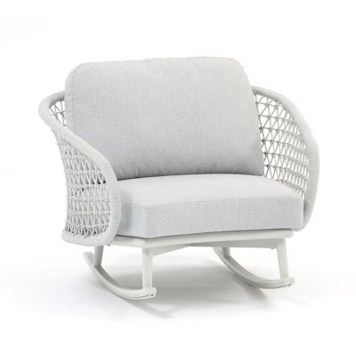 GLENDA - poltrona dondolo con struttura in allumino bianco e con corda grigio mélange