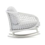 GLENDA - poltrona dondolo con struttura in allumino bianco e con corda grigio mélange