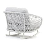 GLENDA - poltrona dondolo con struttura in allumino bianco e con corda grigio mélange