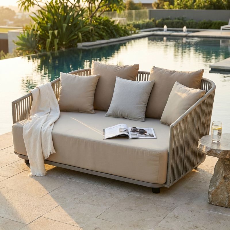 VELASCO - divano con struttura in alluminio verniciato taupe e fettucce in pvc