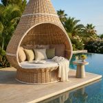 MELODIA - conchiglione con struttura in alluminio verniciato rivestito in rattan