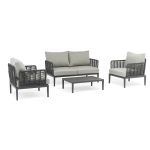 ESCONDIDO - salotto con struttura in alluminio antracite e corda in pvc, tavolino effetto pietra