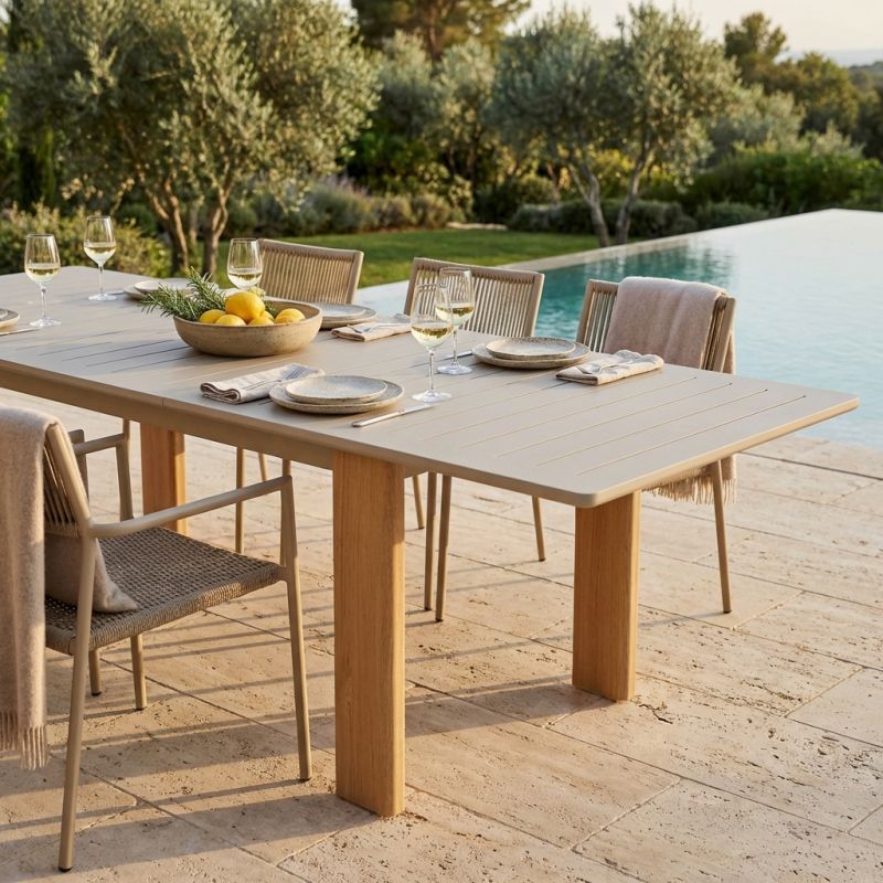 LULLABY - tavolo allungabile con gambe alluminio effetto legno