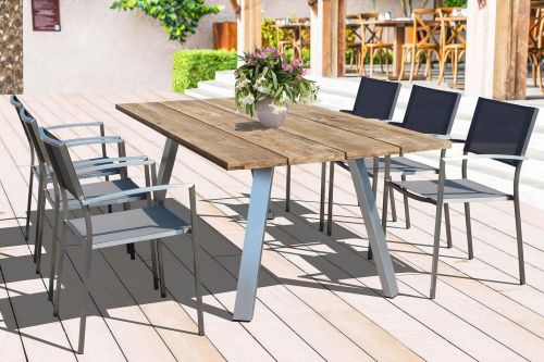 SALTUS - tavolo da giardino in alluminio e teak riciclato