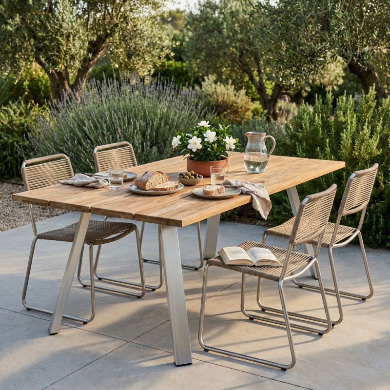 SALTUS - tavolo da giardino in alluminio e teak riciclato