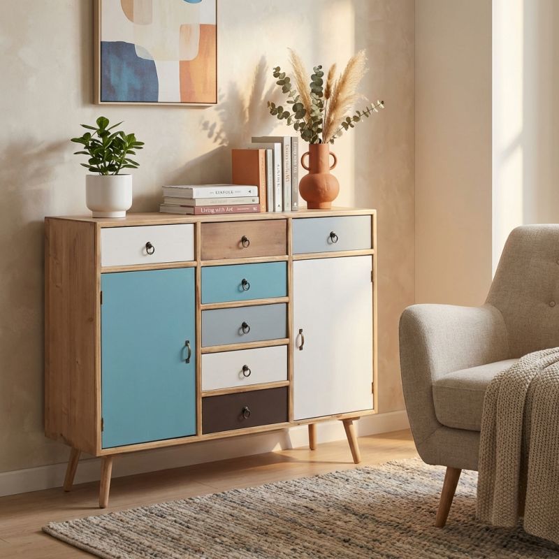 ADELINE - mobiletto 2 ante e 7 cassetti in mdf multicolor