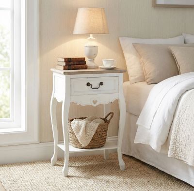 FABIEN - mobiletto 1 cassetto in legno di paulownia shabby chic