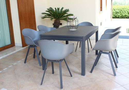 JERRI - set tavolo in alluminio cm 135/270 x 90 x 75 h con 6 poltrone Jessie