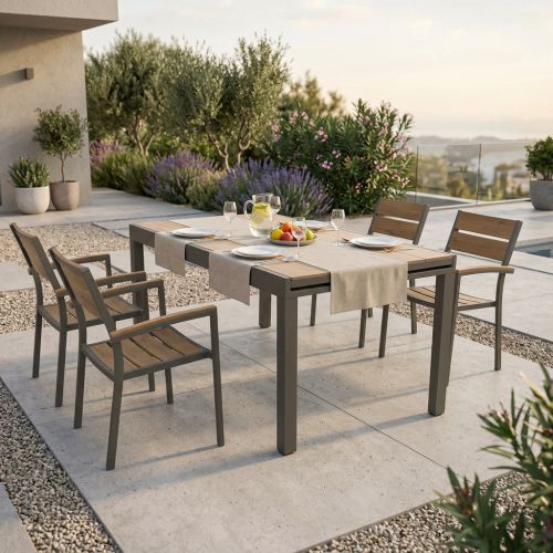 VIDUUS - set tavolo in alluminio e polywood cm 160/240 x 95 x 75 h con 4 poltrone Viduus