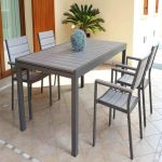 TRIUMPHUS - set tavolo in alluminio e polywood cm 180/240 x 100 x 73 h con 4 poltrone Xanthus