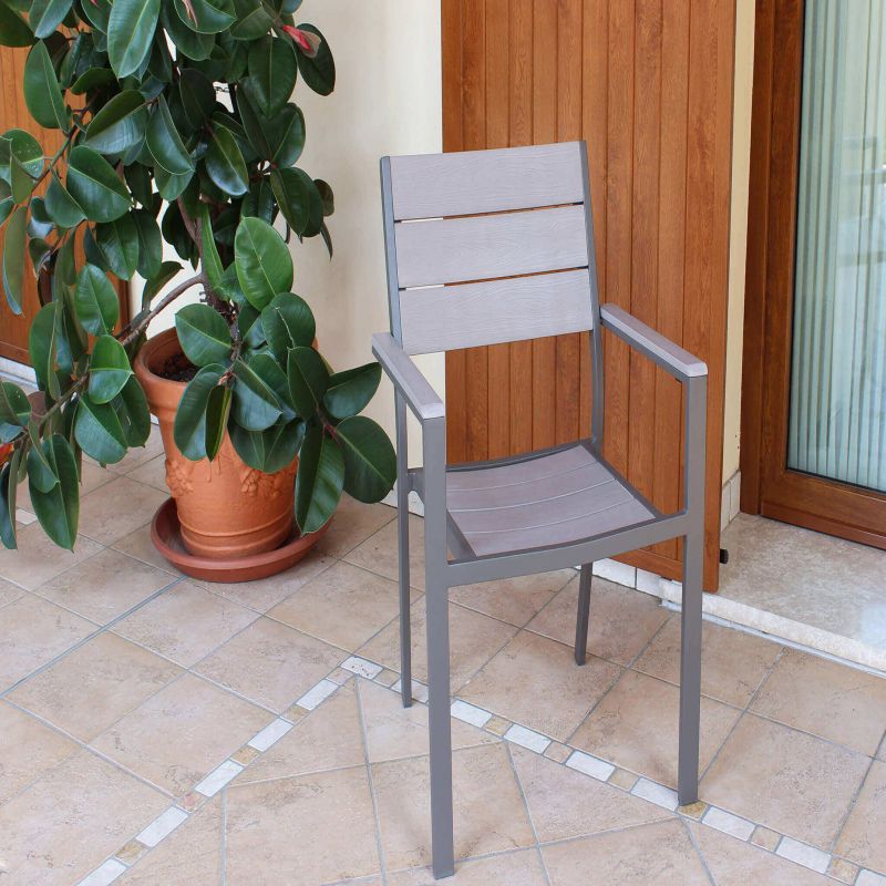 TRIUMPHUS - set tavolo in alluminio e polywood cm 180/240 x 100 x 73 h con 6 poltrone Xanthus