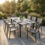 TRIUMPHUS - set tavolo in alluminio e polywood cm 180/240 x 100 x 73 h con 8 poltrone Xanthus