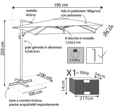VOLTA - ombrellone da giardino decentrato 2 x 3