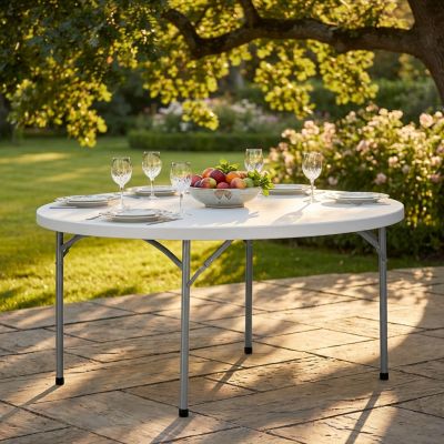 CATE - tavolo catering rotondo salvaspazio in acciaio e abs