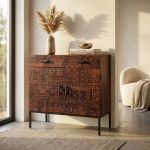 MANTRA - comò con decoro 2 ante 2 cassetti legno e ferro