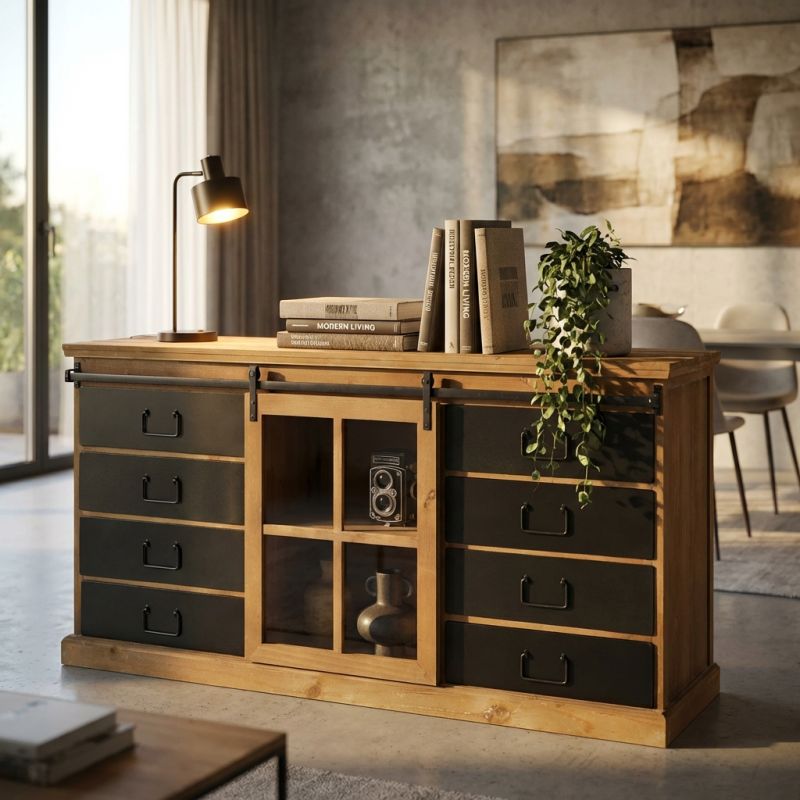 CALIN - madia industrial in acciaio e legno