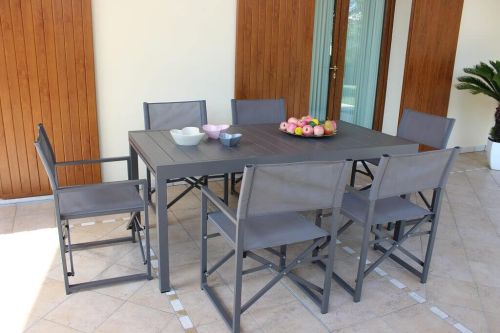 DEXTER - set tavolo in alluminio cm 160/240 x 90 x 75 h con 4 poltrone Carpenter