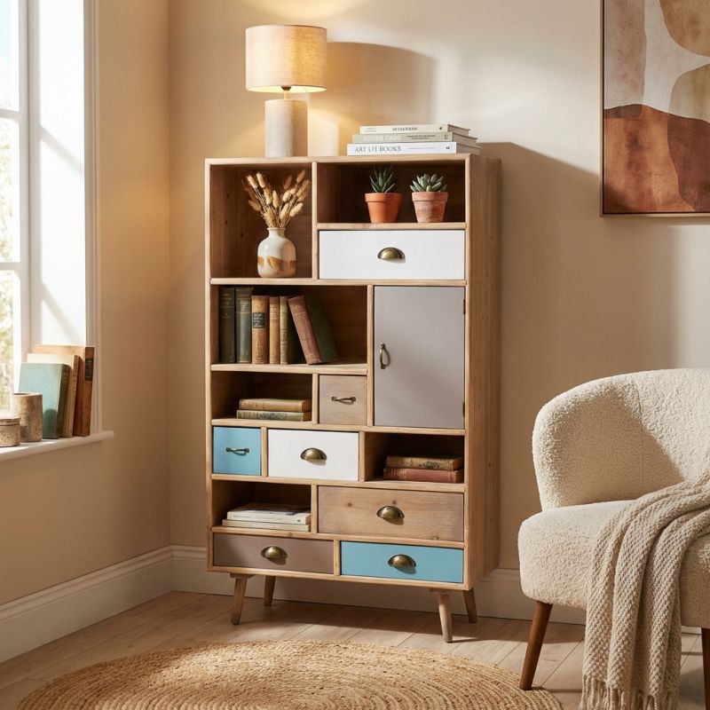 ADELINE - mobiletto 6 ripiani 1 anta 7 cassetti in mdf multicolor