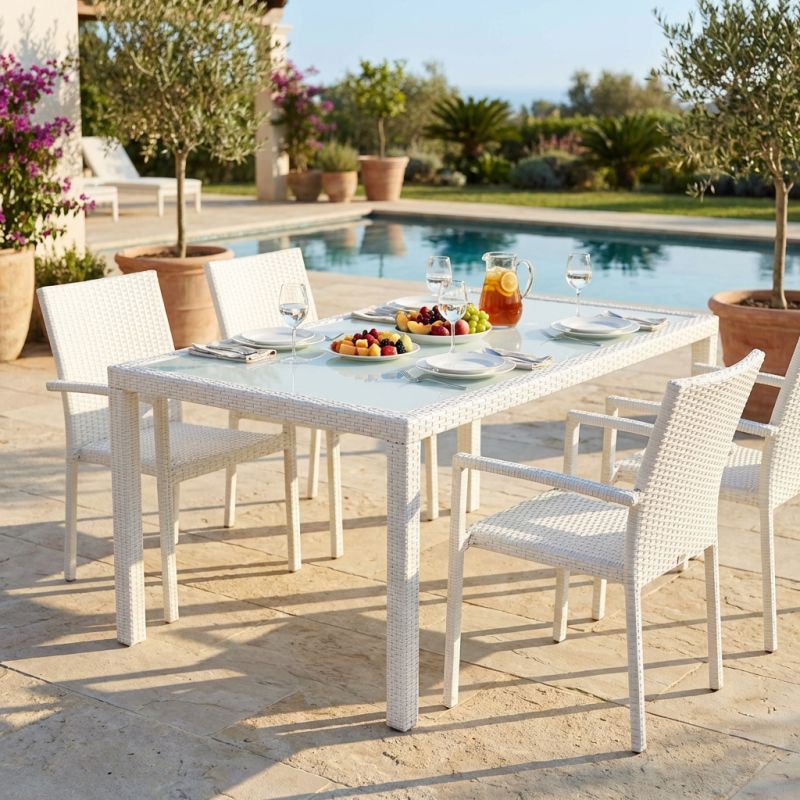 AXONA - tavolo intreccio in wicker e vetro