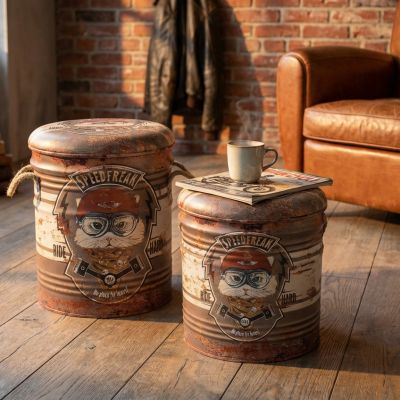 THEODORE - set di 2 pouf contenitore tondo poggiapiedi
