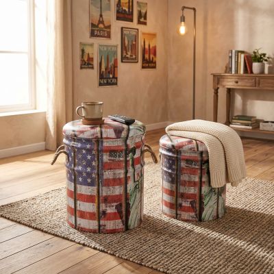 THEODORE - set di 2 pouf contenitore tondo poggiapiedi