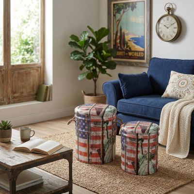 THEODORE - set di 2 pouf contenitore tondo poggiapiedi