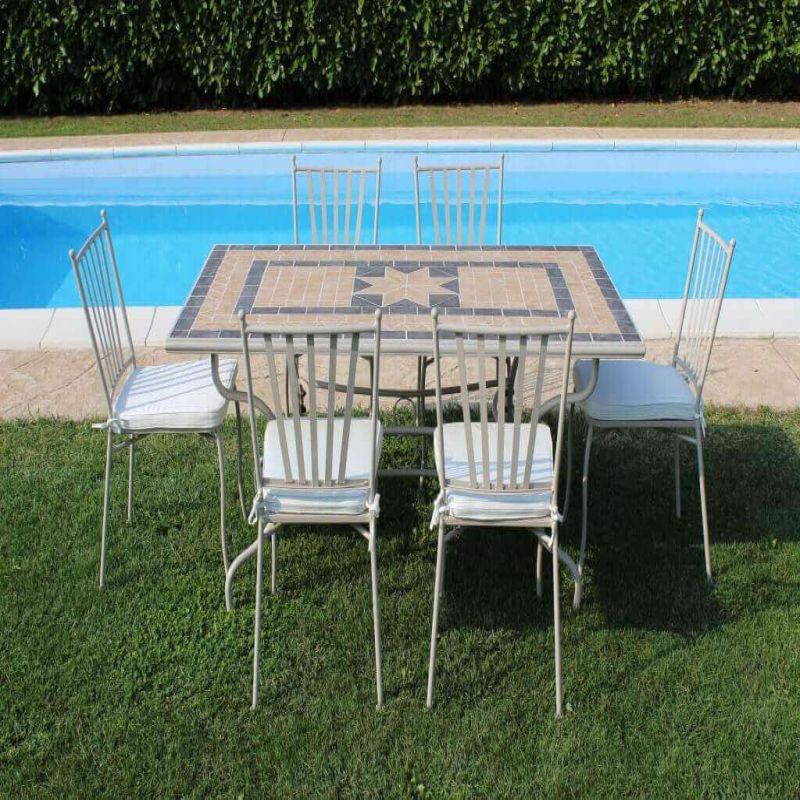 VENTUS - set tavolo in ferro cm 160 x 90 x 74 h con 6 sedie Ventus