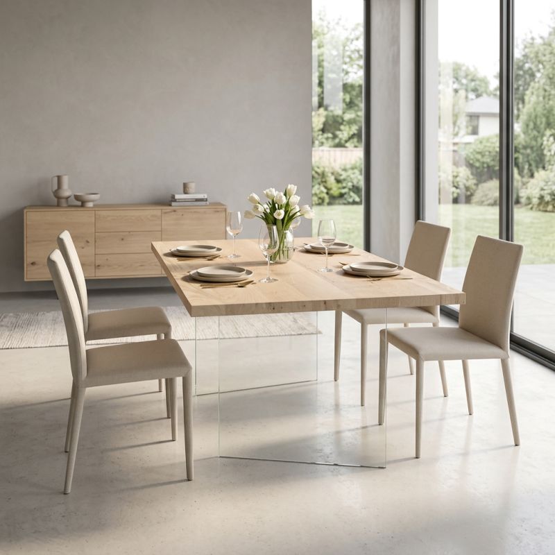 ANSON - tavolo da pranzo moderno in vetro rovere impiallacciato