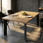 ARNOLD - tavolo da pranzo moderno in acciaio e rovere impiallacciato