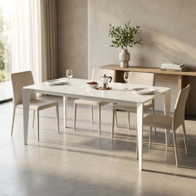 BENJAMIN - tavolo da pranzo moderno allungabile in acciaio e vetro da 140